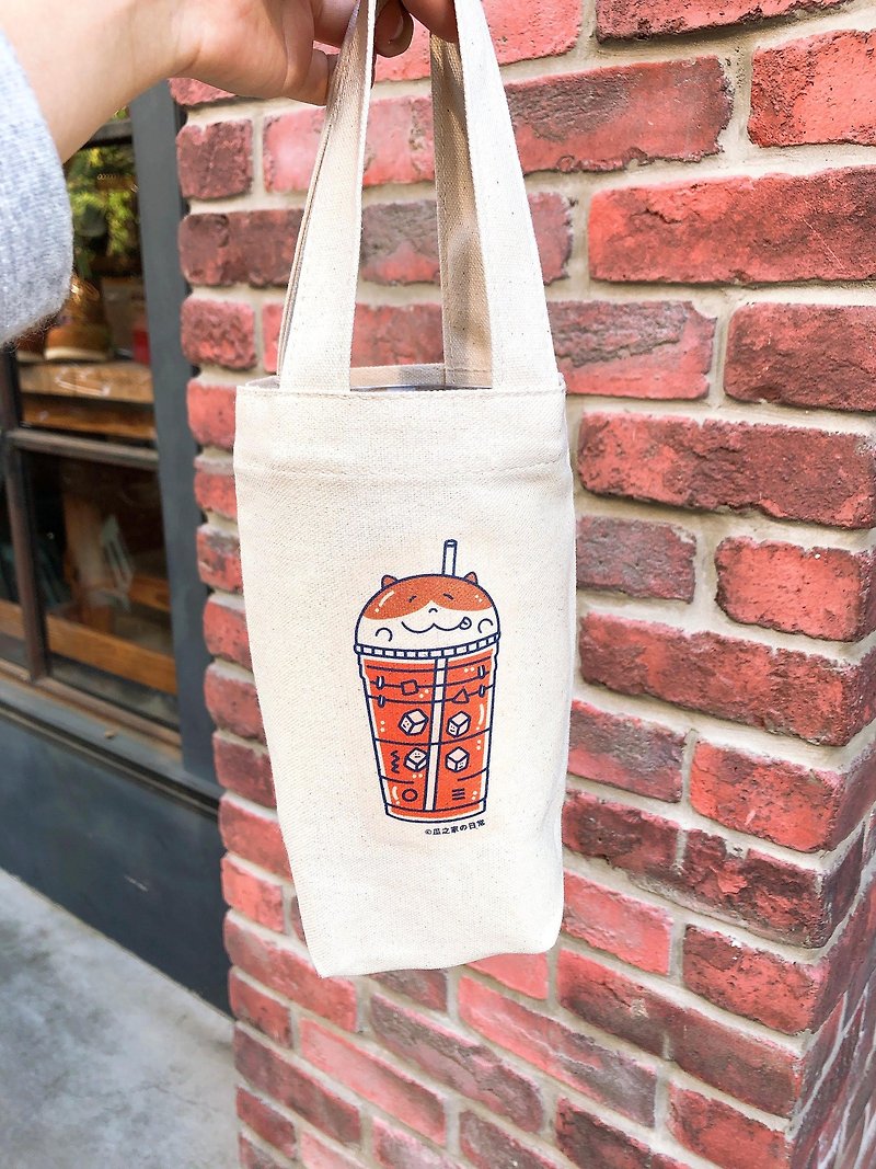 環保材質 飲料提袋/杯袋/杯套 - 泰式奶茶の日常 帆布飲料袋(冰壩杯杯) 手工印製 Thai Canvas bag