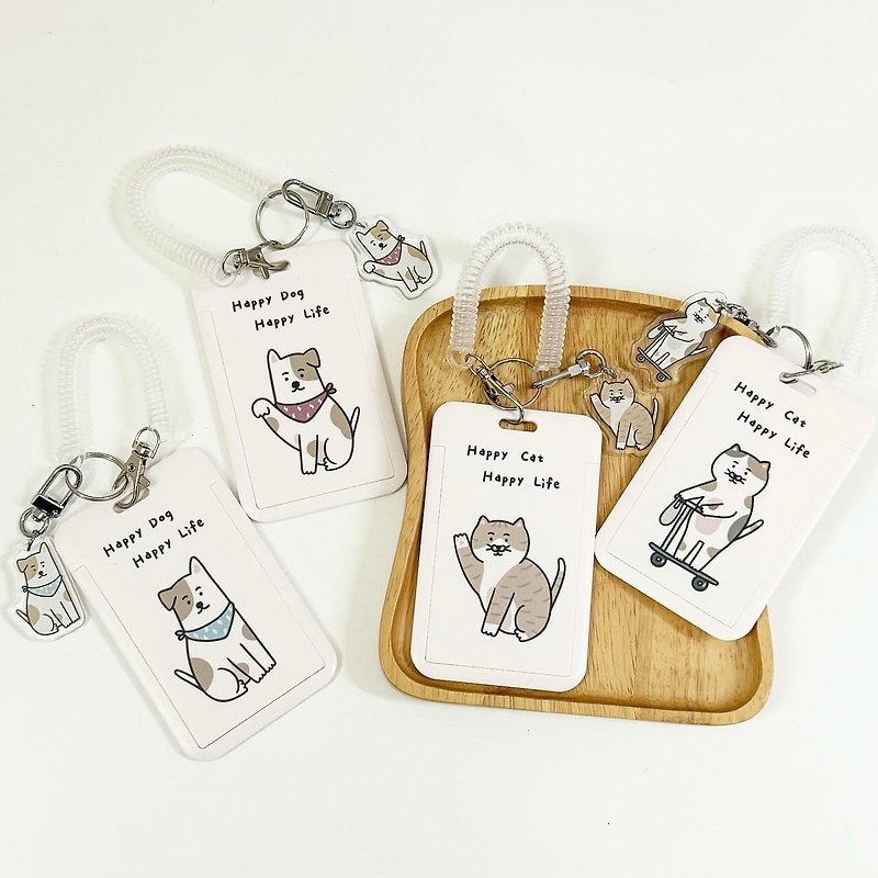 Cat and dog ID card holder-spring rope/with charm - ที่ใส่บัตรคล้องคอ - พลาสติก 