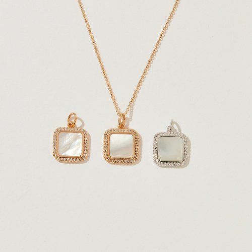 SOIRÉE BY N.Y. 蒔華芮設計師輕珠寶 霓光鑲鑽珠貝方形項鍊 (共三色)l鋯石|珍珠母貝