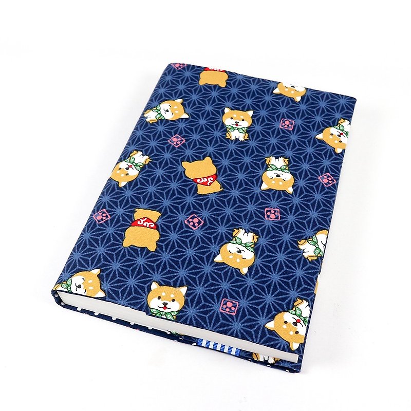 A5 Adjustable Mother's Handbook Cloth Book Cloth Cover - Linen Shiba Inu (Blue) - Book Covers - Cotton & Hemp Black