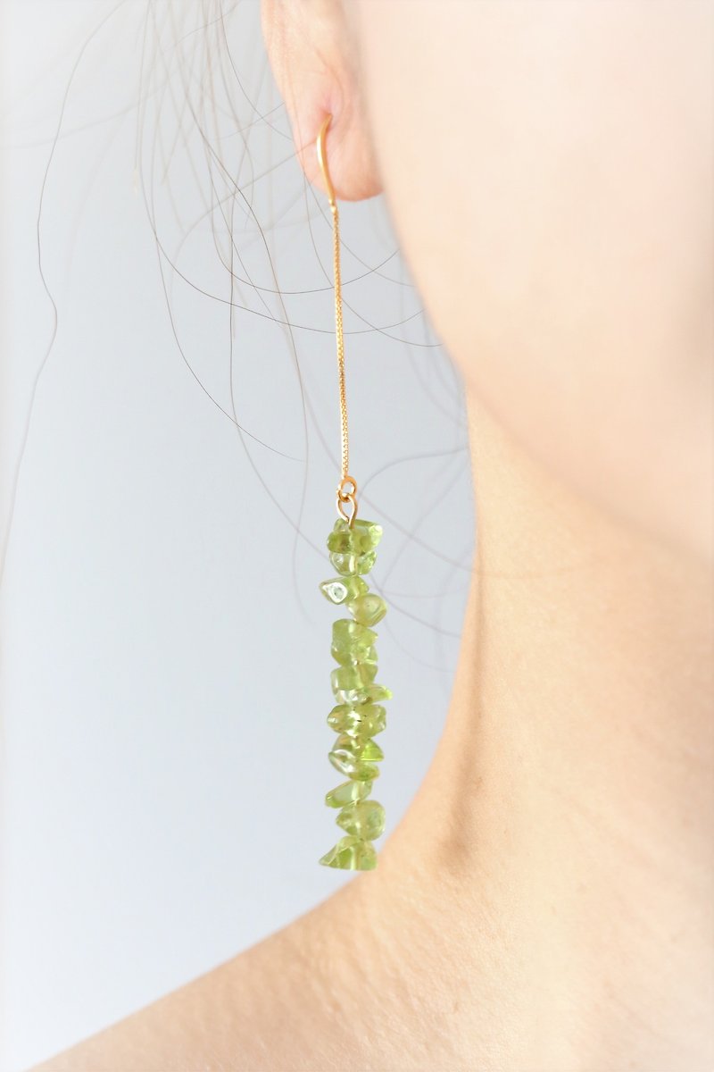 橄欖石耳環耳線 天然石手工耳環 水晶鍍金耳環 輕寶石耳環 - 耳環/耳夾 - 寶石 綠色