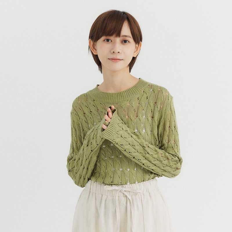 【Simply Yours】簍空針織毛衣 綠F - 女毛衣/針織衫 - 棉．麻 綠色