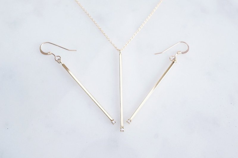 【14KGF】Necklace,CZ Skinny Stick Bar - 項鍊 - 玻璃 金色