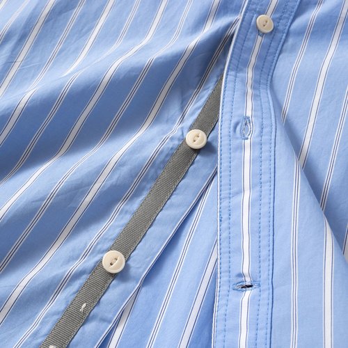 Japan style】City Boy Stripe Loose Shirt - White / Blue