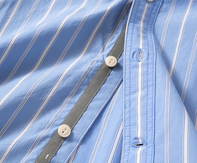 Japan style】City Boy Stripe Loose Shirt - White / Blue