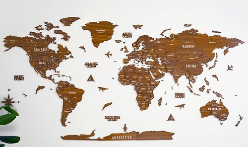 CLV Home Store Walnut Color- Wooden World Map-Wall Decoration for Homes and Offices