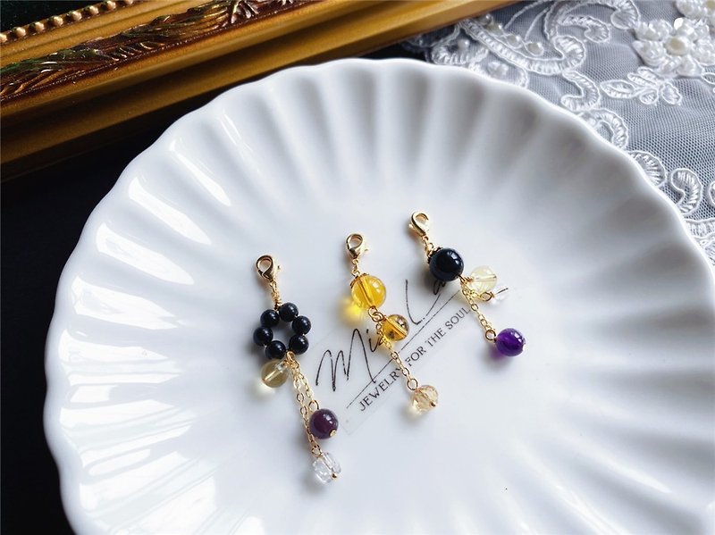 Mother's Day handmade pendant to prevent villains, attract wealth and nobles, obsidian, yellow and white amethyst, buckle at will - พวงกุญแจ - คริสตัล 