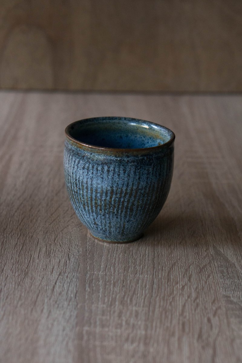 柴燒刻紋湛藍杯 | 茶杯 | 小品杯 | 聞香杯 - 其他杯子 - 陶 藍色