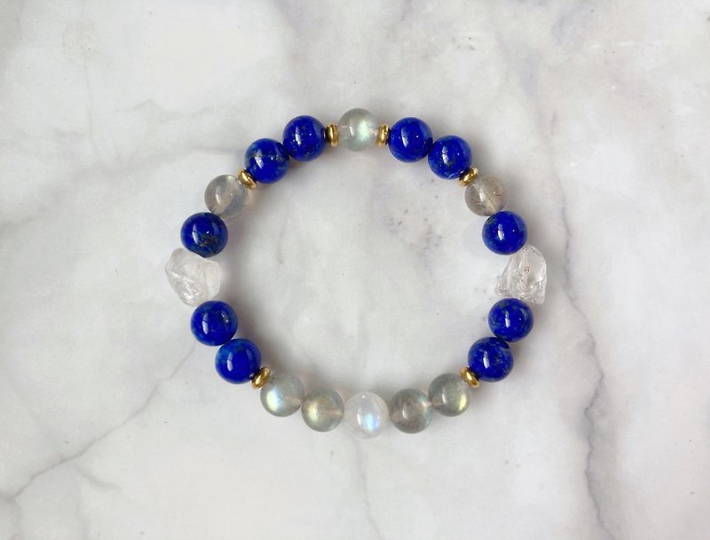 [Blue Planet] Lapis Lapis Labradorite Moonstone White Crystal Bracelet - สร้อยข้อมือ - คริสตัล 