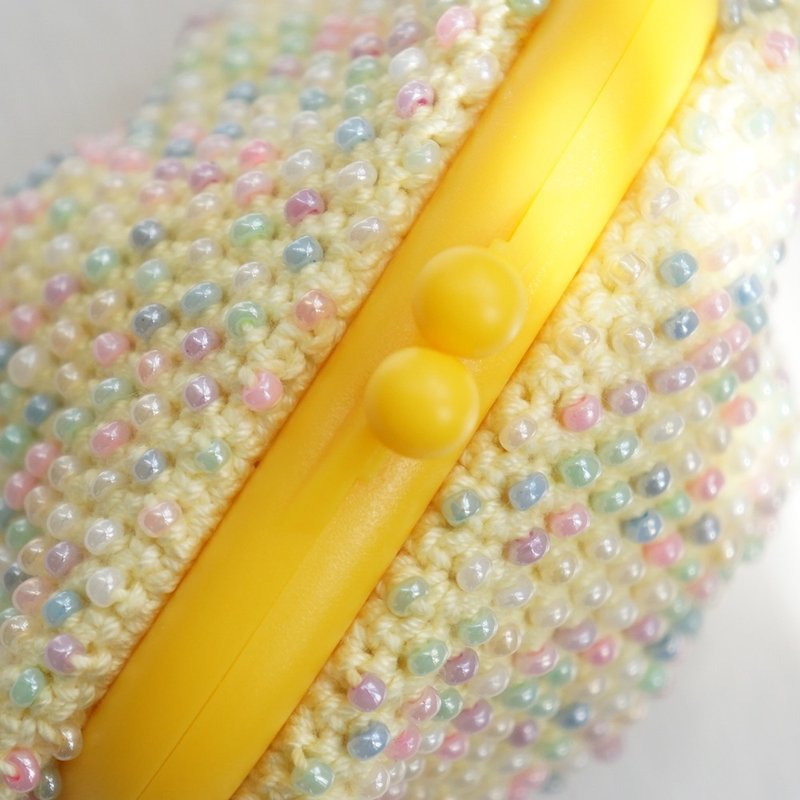 Ba-ba (m) Skipping Stiches Beads crochet square pouch No.2129 - 化妝包/收納袋 - 其他材質 黃色