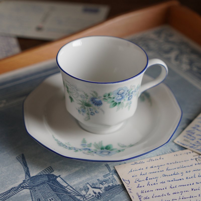 德國Heinrich Winterling小藍花八角咖啡杯/茶杯組 - 茶壺/茶杯/茶具 - 其他材質 白色