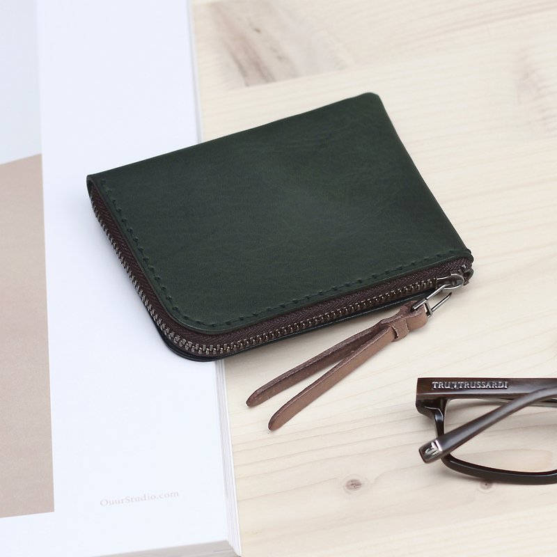 Low Profile Zipper Clip - Forest Green - กระเป๋าสตางค์ - หนังแท้ สีเขียว