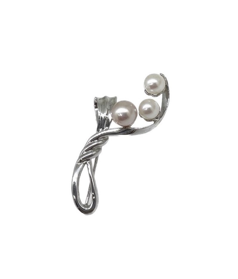 Natural Pearl Sterling Silver Brooch White Bead Color Beads Natural Freshwater Beads 925 Sterling Silver Silver-Made Brooch - Brooches - Pearl 