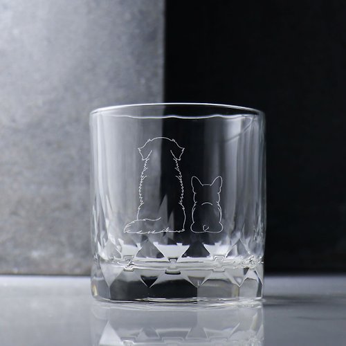 MSA玻璃雕刻 350cc【客製狗狗背影】(2隻寵物)鑽紋客製威士忌杯 黃金獵犬 法鬥
