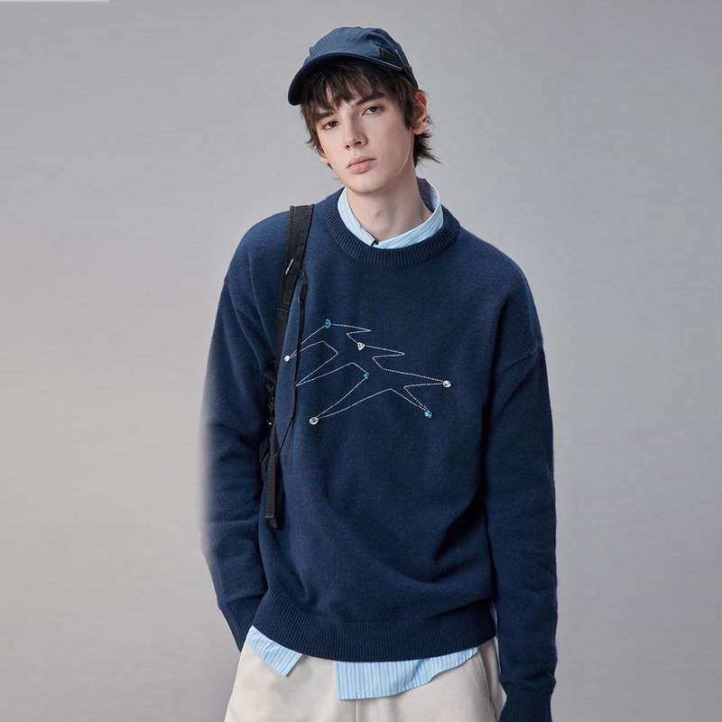 Winter Sheep Fur Sweater Men's Hand-sewn Diamond Warm Knit Sweater - สเวตเตอร์ผู้ชาย - ขนแกะ 