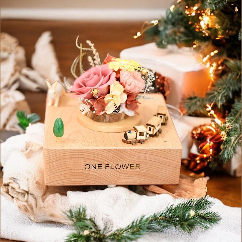Customised Joyful Train Preserved Flower Music Box Pink Yellow - Dried Flowers & Bouquets - Plants & Flowers 