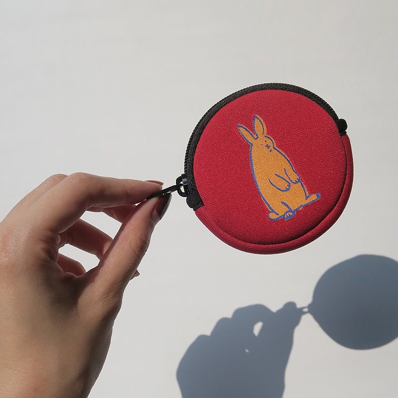 Silly Animal Round Coin Purse Earphone Bag AirPods Storage | Rabbit 【Multicolor】 - ที่เก็บหูฟัง - วัสดุกันนำ้ สีแดง