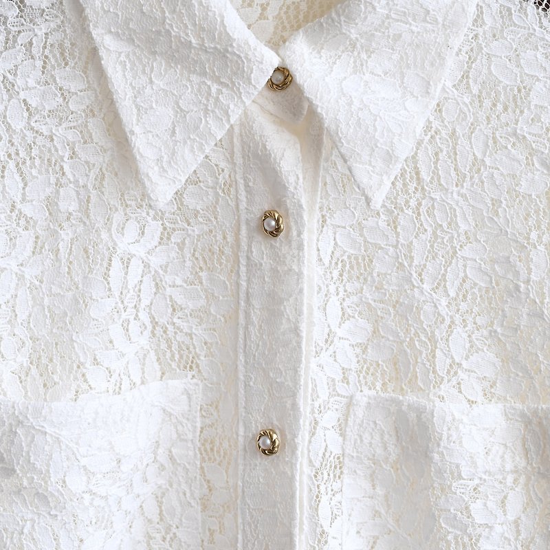【Egg Plant Vintage】月雪原日本製レースヴィンテージシャツ - シャツ・ブラウス - その他の化学繊維 ホワイト