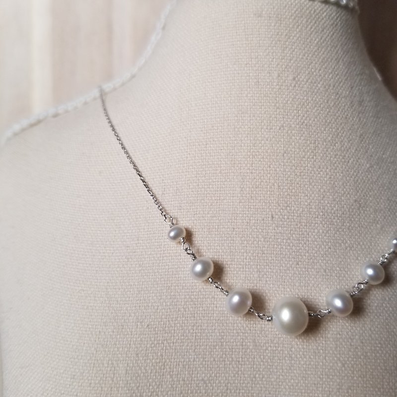 夢中的婚禮: 手工製簡約淡水珍珠配925純銀頸鏈 - 頸圈項鍊 - 珍珠 白色