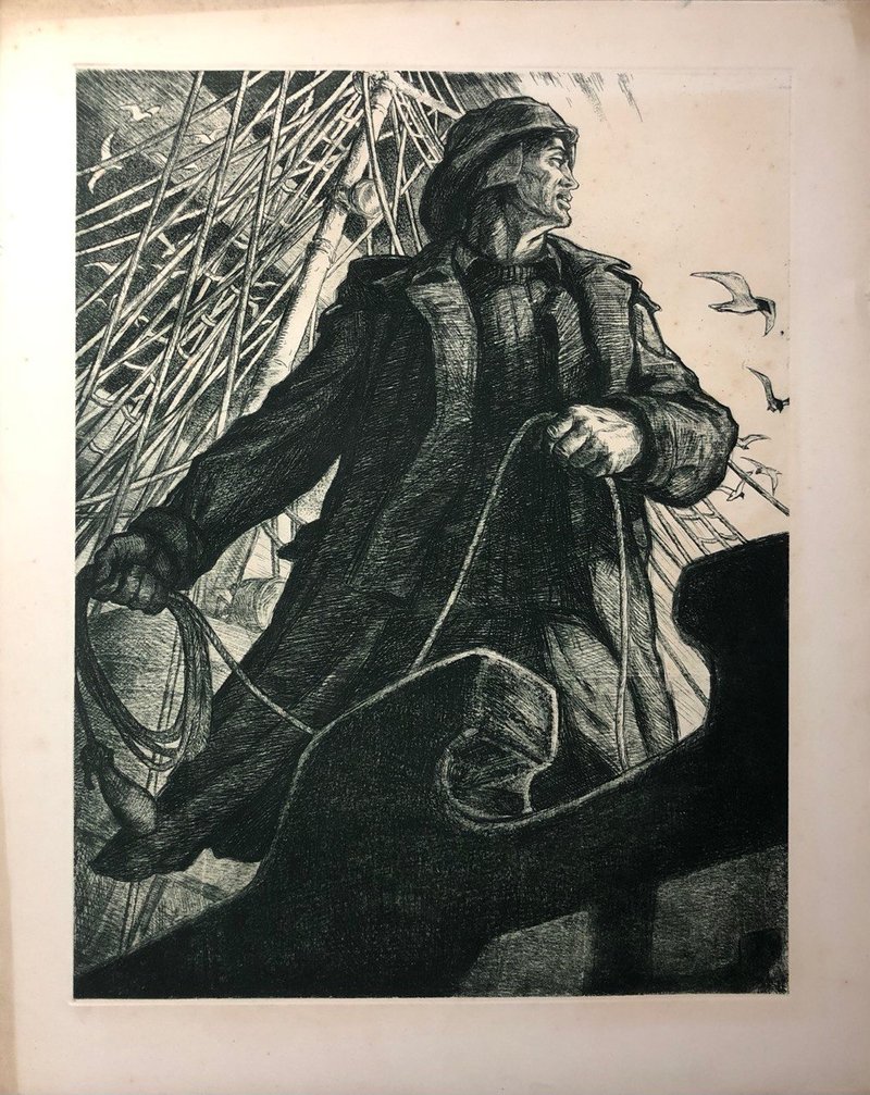 Work of a fisherman, etching on paper from the series Workers of the Black Sea - 海報/掛畫/掛布 - 紙 