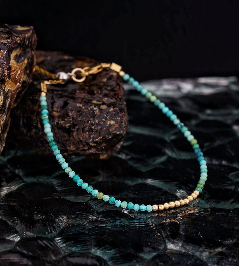 Superfine 1/20 14K Gold Filled Turquoise Bracelet with Japan Memory Wire - สร้อยข้อมือ - เครื่องเพชรพลอย 