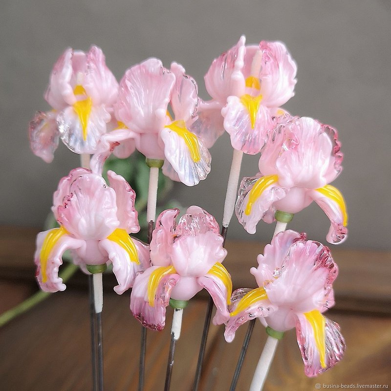 Pink Iris Flower Bead, 1 pcs Lampwork Glass 3D Flower Iris Beads, 23x25 mm - 陶藝/玻璃 - 玻璃 粉紅色