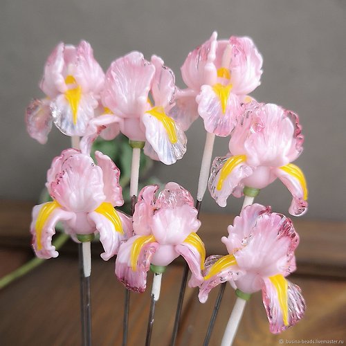 BijouByKatie Pink Iris Flower Bead, 1 pcs Lampwork Glass 3D Flower Iris Beads, 23x25 mm
