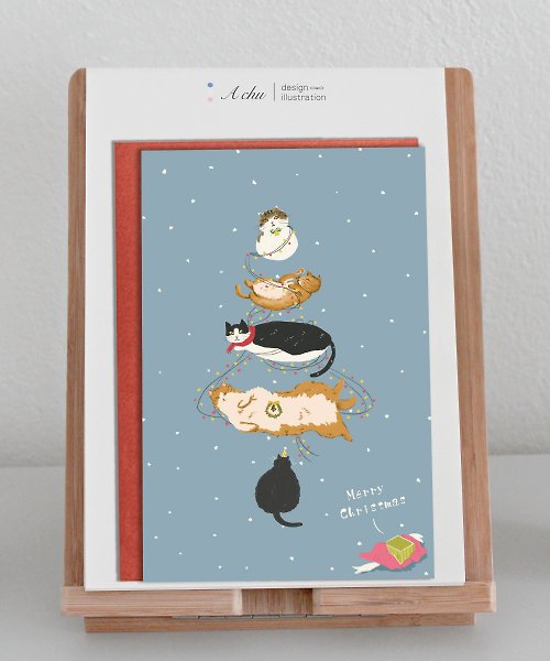 Achu插畫設計 【貓咪們的聖誕派對】聖誕節|卡片|交換禮物|貓咪