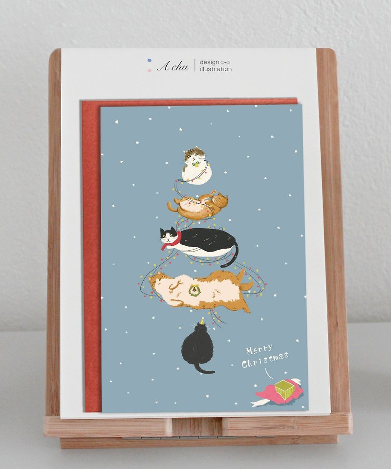 【貓咪們的聖誕派對】聖誕節|卡片|交換禮物|貓咪 - 心意卡/卡片 - 紙 紅色