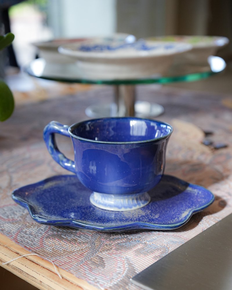 Ceramic Coffee Cup Tea Cup Star Point Blue Ceramic Tea Cup - จานและถาด - ดินเผา สีน้ำเงิน