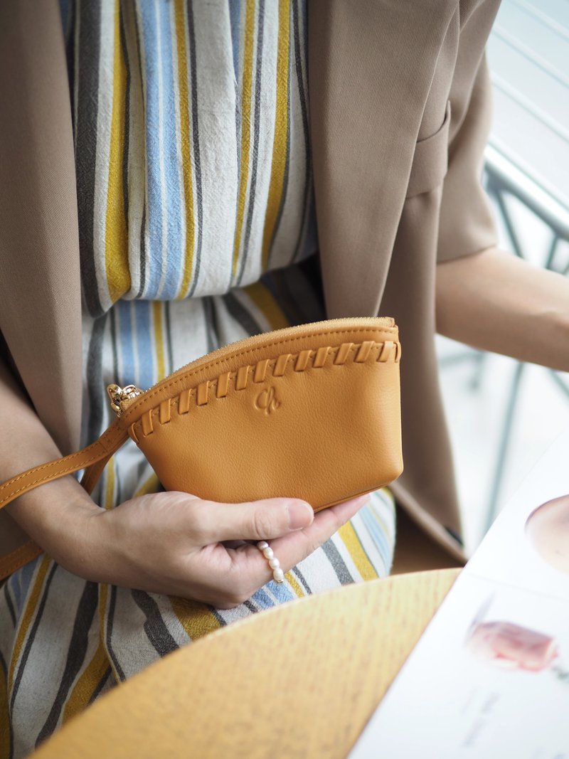 Pie (Honey) :  Multi-purpose bag, Leather wallet, pouch , Soft leather - 錢包/皮夾/長短夾 - 真皮 黃色