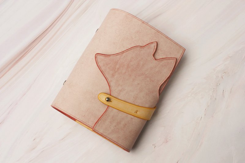 Original fox silhouette bowknot hand account design handmade leather love Ares girl cute loose-leaf notebook - Notebooks & Journals - Genuine Leather Pink