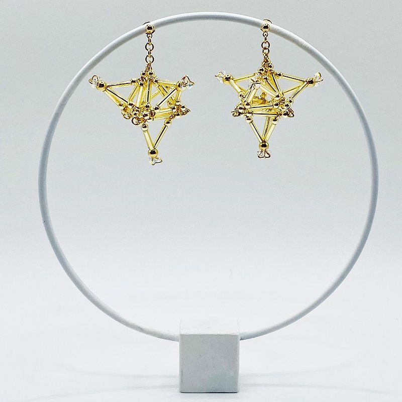 3D Stardust PIERCE/EARRING【Gold】 - 耳環/耳夾 - 玻璃 金色