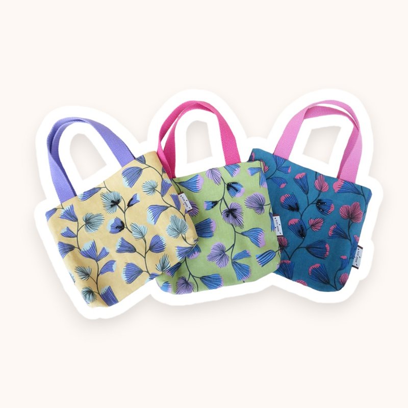 Southern French impression flower and rattan print mini tote bag - กระเป๋าถือ - ผ้าฝ้าย/ผ้าลินิน 