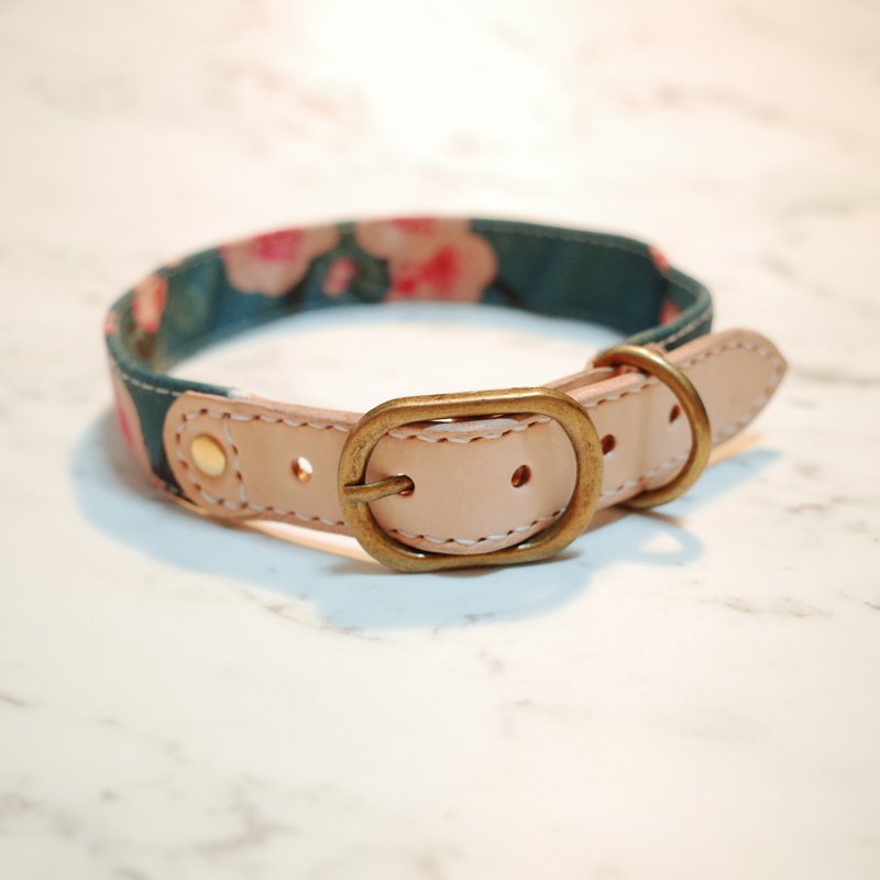 狗 項圈 L號 櫻花飄香 緞面花布 附鈴鐺 可加購吊牌 - 項圈/牽繩 - 棉．麻 