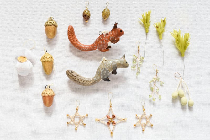 ーりすー　りすと木の実のミニオーナメントアソート - 擺飾/家飾品 - 黏土 咖啡色