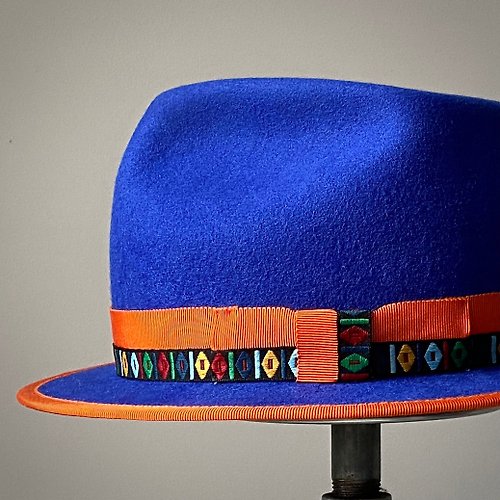 HYOKOU hat(頂上商店） HYOKOU 手工 紳士帽-藍色+雙緞帶+包邊