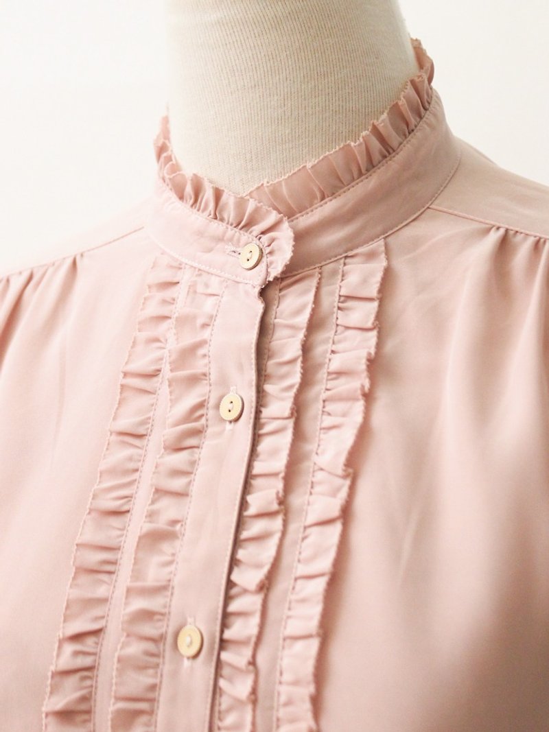 Vintage Japanese French sweet pale pink collar thin vintage shirt - Women's Shirts - Polyester Pink