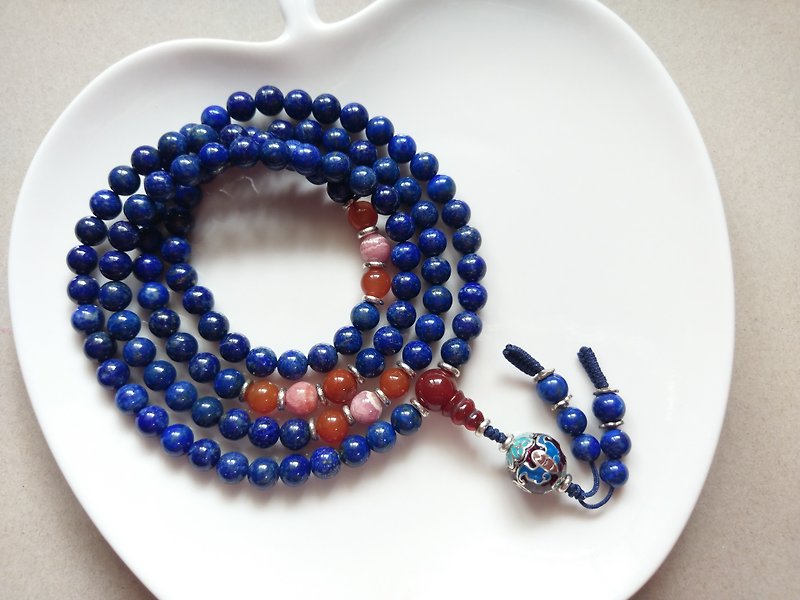 ORLI Jewelry Natural lapis lazuli 108 rosary sterling silver enamel beads natural stone crystal - Bracelets - Crystal Blue