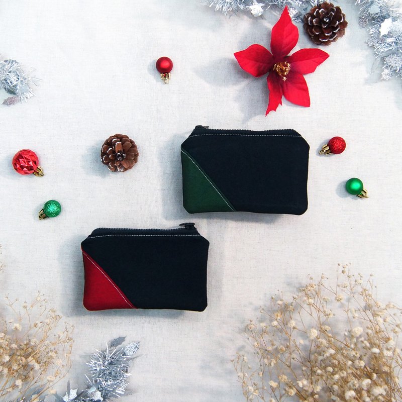 聖誕限定禮物拼色一角零錢包-紅/綠(附聖誕禮物包裝) - 零錢包/小錢包 - 棉．麻 黑色