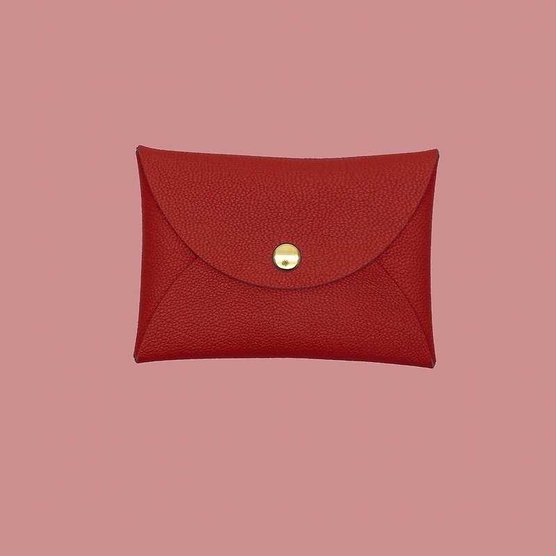 Customized Gift Leather Goat Leather Macaron Red Card Holder/Wallet/card holder/card cas - ที่เก็บนามบัตร - หนังแท้ สีแดง