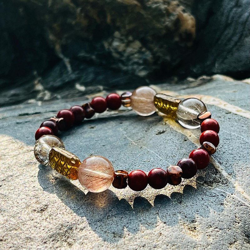 South African red jasper + Bronze titanium crystal design crystal bracelet life spiritual number crystal bracelet - สร้อยข้อมือ - คริสตัล สีแดง