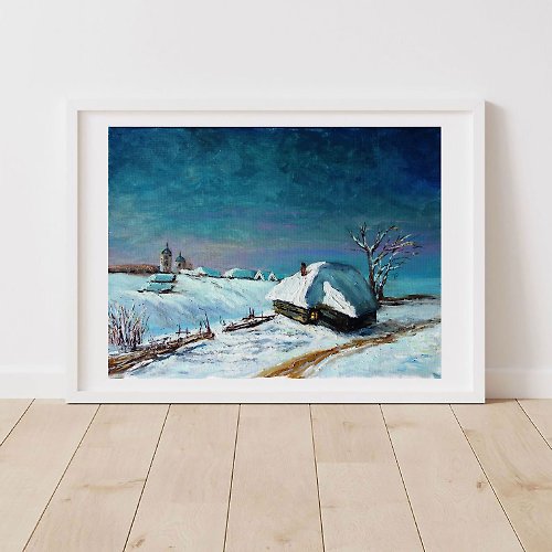 冬の絵 油絵 松の木 原画 油畫原作 風景画 アートワーク キャンバス 