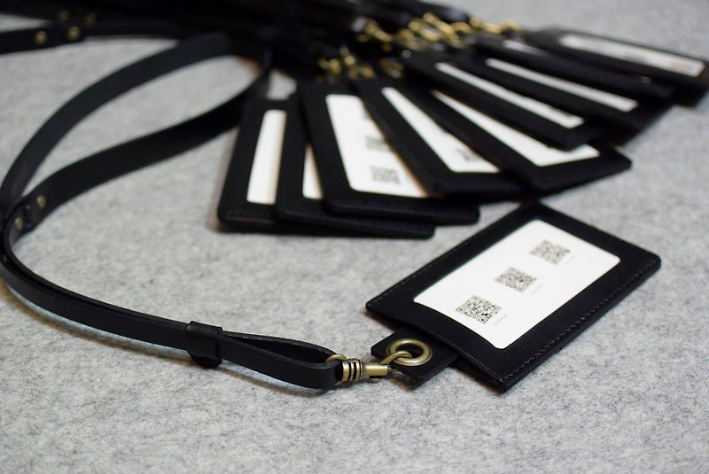 YOURS handmade leather documents folder A-straight personality black leather + structure neckband - ที่ใส่บัตรคล้องคอ - หนังแท้ 