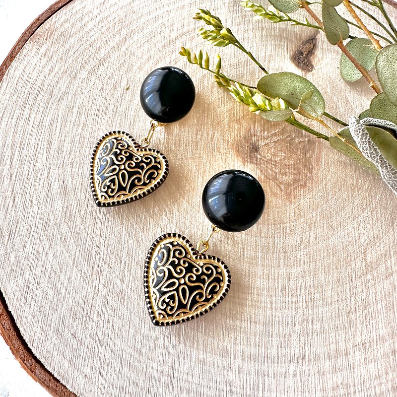 Black german classic heart Clip-On made in Germany - Earrings & Clip-ons - Other Materials Black