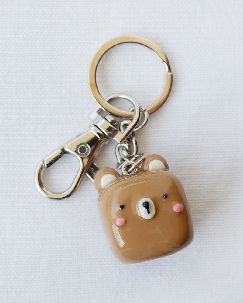 Pottery Keychains Brown - Handmade Cube Polymer Clay Brown Bare Keychain