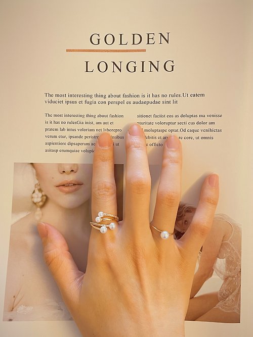 G.M. Urea Pearl Gifted Lady 銅鍍18K金 可調節戒指 多層配戴 珍珠飾品 珍珠戒指