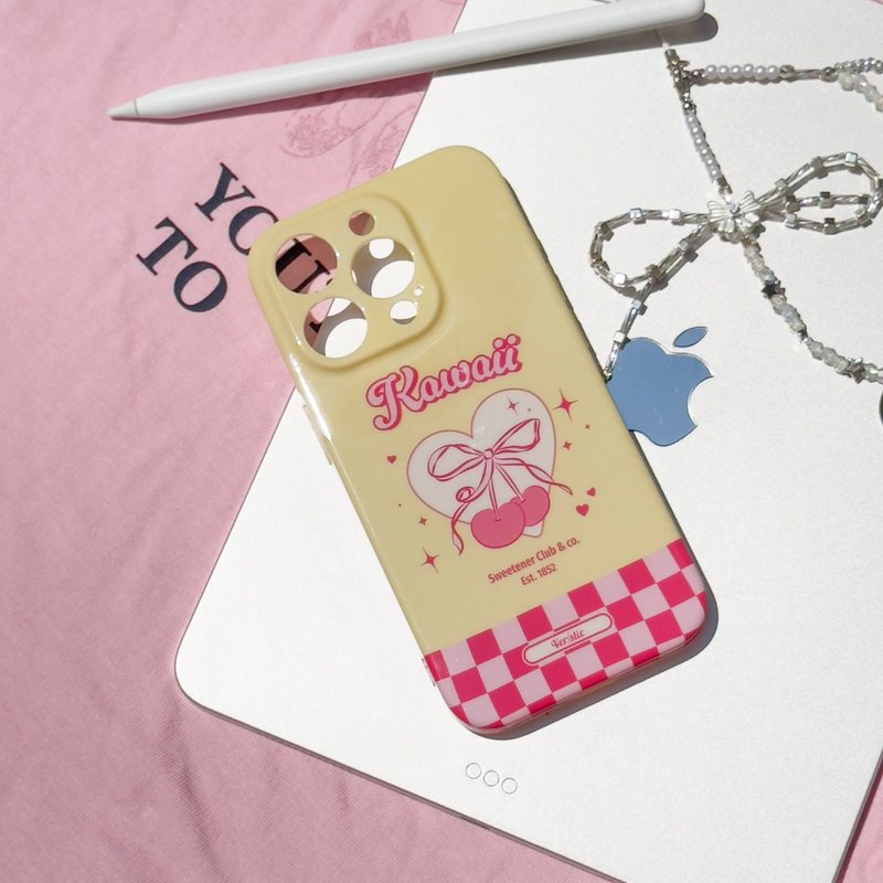 【Ribbon Cherrie】Half pack glossy iPhone Case - Phone Cases - Silicone Pink