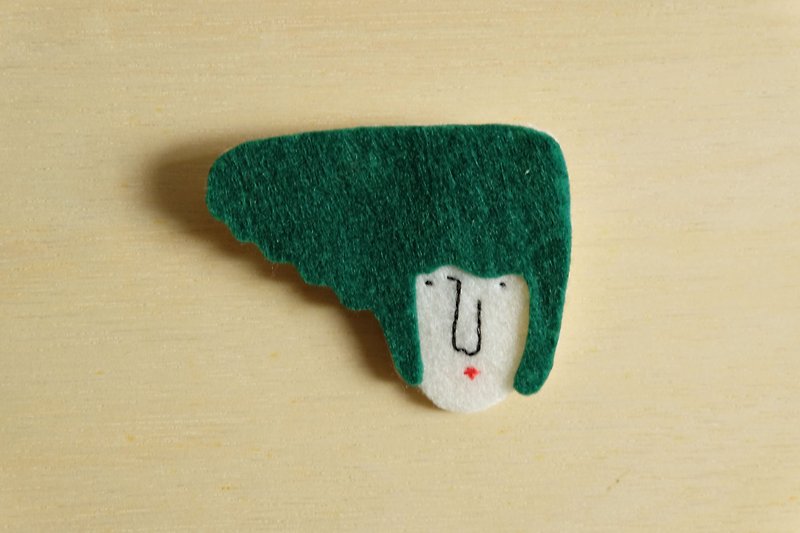 Miss Hairy Collection / Wool Felt Fabric Brooch / S Size - Brooches - Wool Green