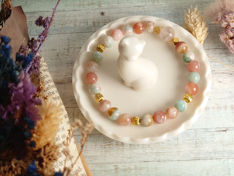 April Breeze Cherry Blossom Agate × Moonstone, Cherry Blossom Agate, Gypsum Customized Gift Christmas - สร้อยข้อมือ - คริสตัล สึชมพู